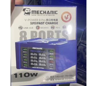bộ cấp nguồn sạc 8 cổng usb mechanic 110w( có báo dòng sạc )